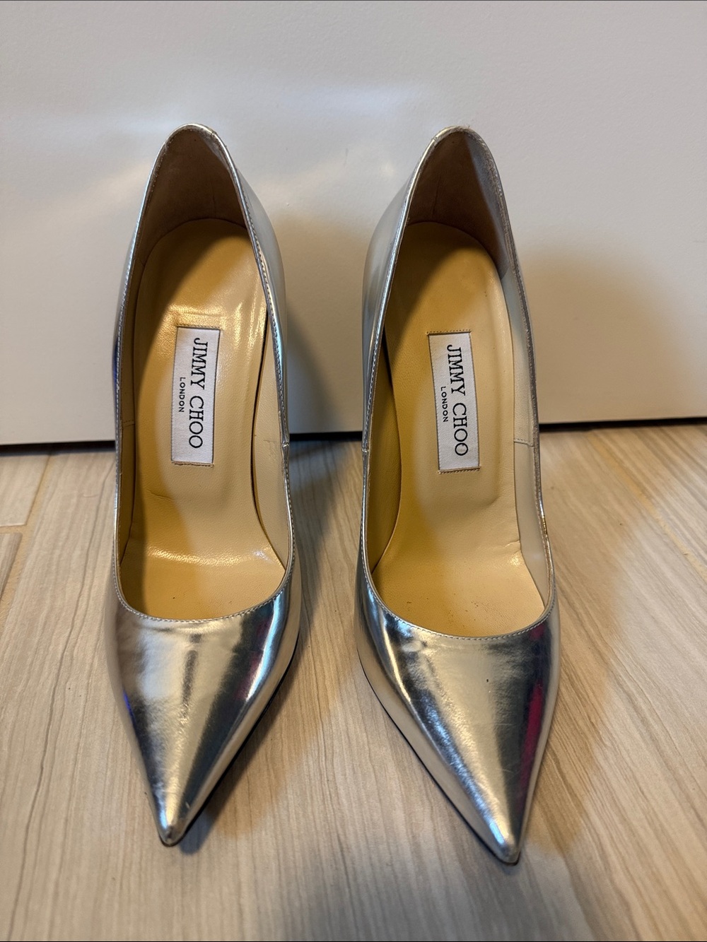 Jimmy Choo Metallic Silver Pointed Toe Pumps